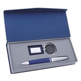 Набор: авторучка и брелок; синий с серебристым; 15